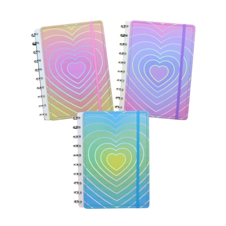 Caderno de Disco Colegial (26x19cm) – Capa Holográfica Corações Pastel
